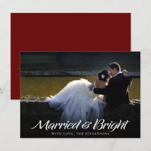 Married and Bright Christmas   Festive Red Photo Holiday Card