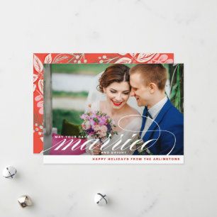 Married and Bright Christmas Newlyweds Photo Holiday Card