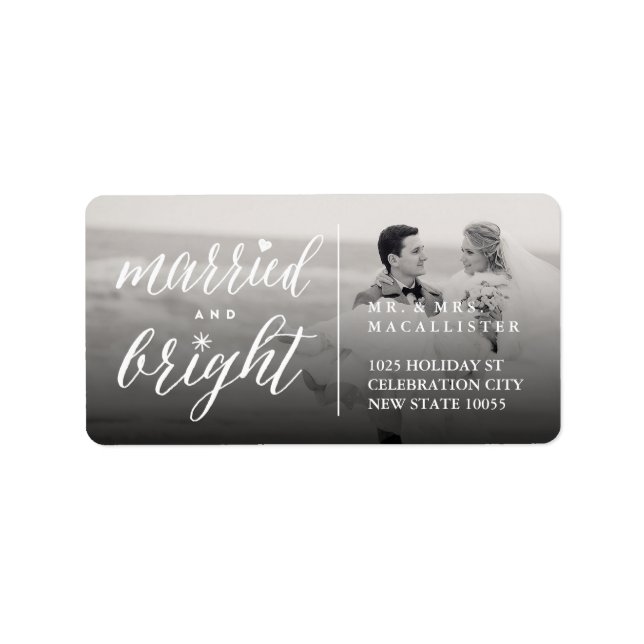 Married And Bright Christmas Photo Address Labels (Front)