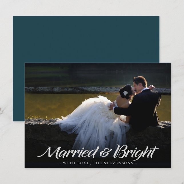 Married and Bright | Dark Teal Photo Christmas Holiday Card (Front/Back)