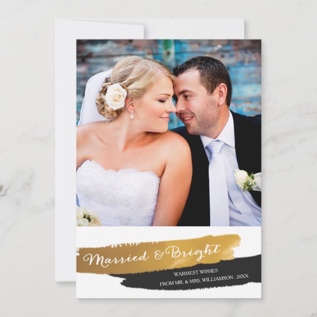 Married and Bright Faux Gold Foil Christmas | Gold Holiday Card (Front)