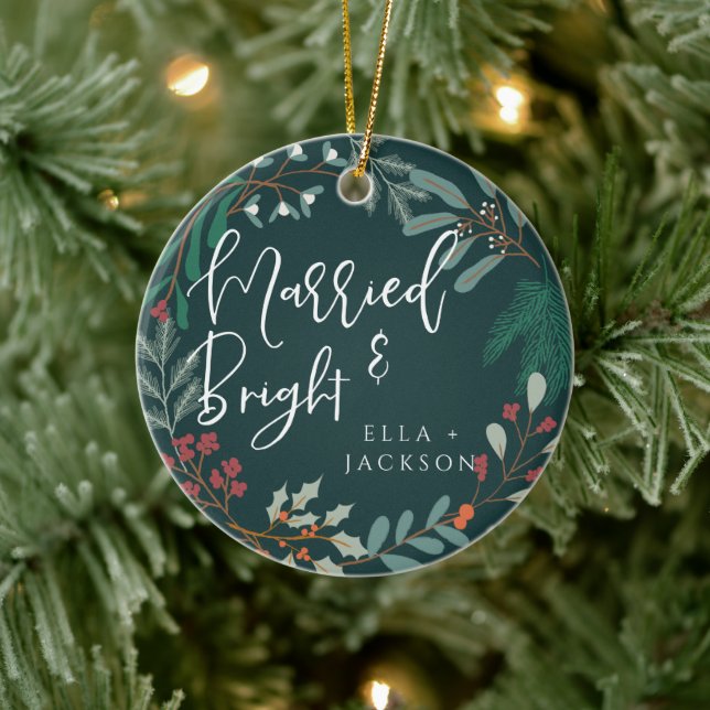 Married and Bright First Christmas Botanical Ceramic Tree Decoration (Tree)