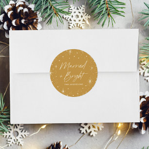 Married and Bright Gold Holiday Classic Round Sticker