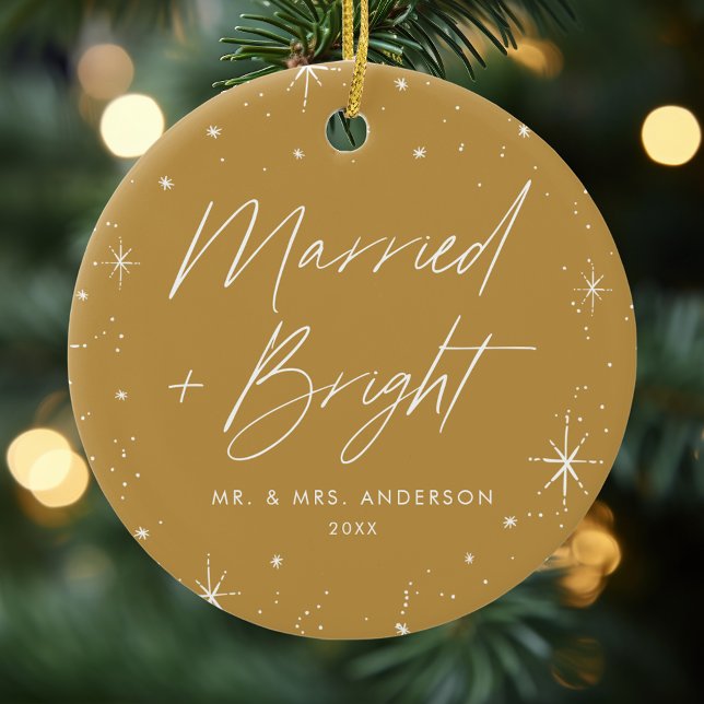 Married and Bright Gold Holiday Photo Ceramic Tree Decoration (Creator Uploaded)