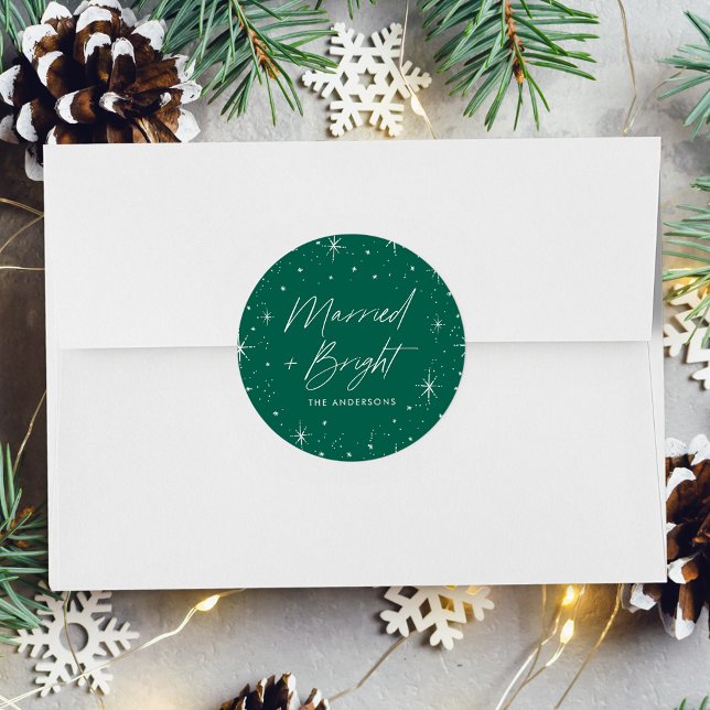 Married and Bright Green Holiday Classic Round Sticker (Creator Uploaded)