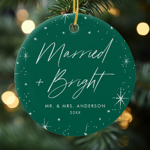 Married and Bright Green Holiday Photo Ceramic Tree Decoration
