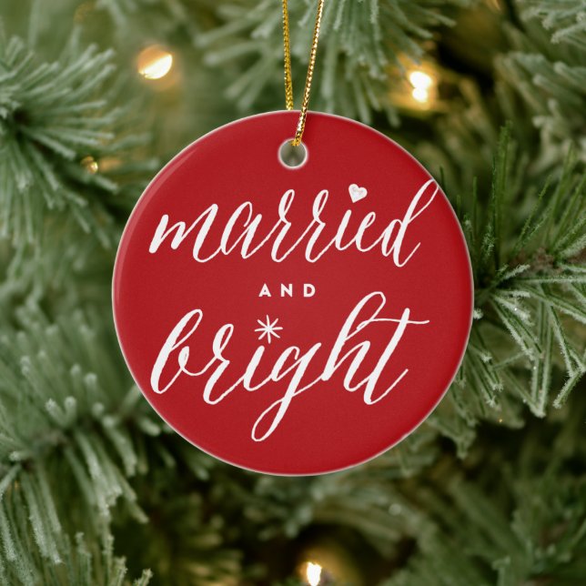 Married And Bright Holiday Wedding Photo Christmas Ceramic Tree Decoration (Tree)