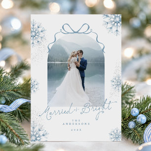 Married and Bright Icy Blue Holiday Photo Card