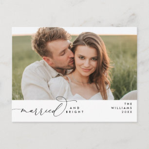 Married and Bright, Modern Script Photo Holiday  Postcard