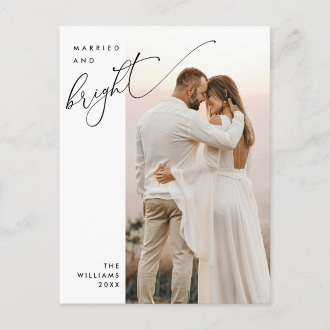 Married and Bright, Modern Script Photo Holiday  Postcard (Front)