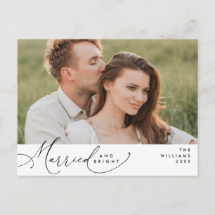 Married and Bright, Modern Script Photo Holiday  Postcard
