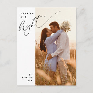 Married and Bright, Modern Script Photo Holiday  Postcard