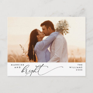 Married and Bright, Modern Script Photo Holiday  Postcard