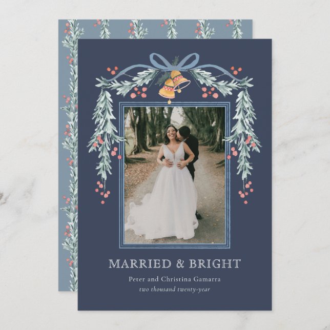 Married and Bright Newlywed Christmas Photo Card (Front/Back)