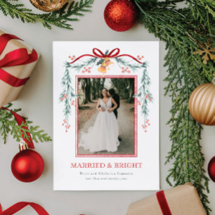 Married and Bright Newlywed Christmas Photo Card