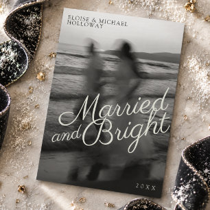 Married and Bright Newlywed Christmas Photo Holiday Card
