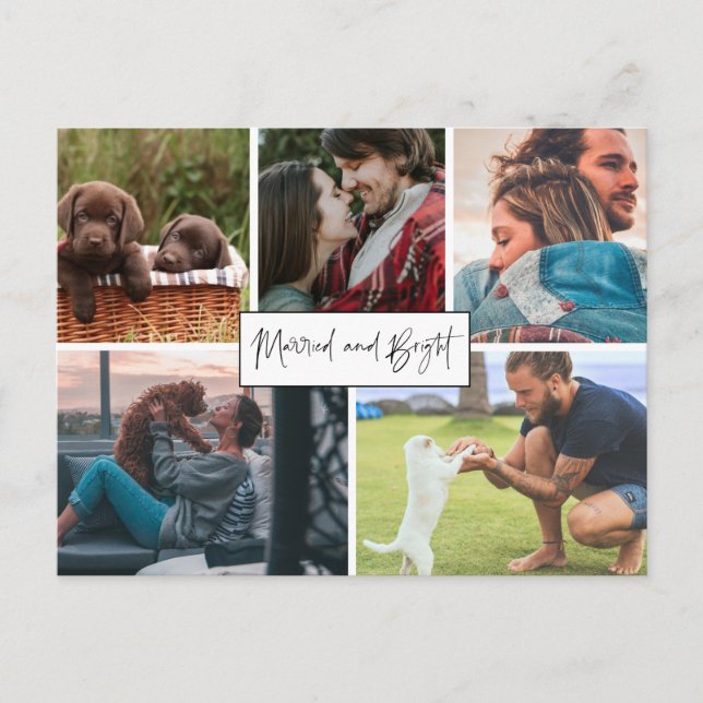 Married and Bright Newlywed Couple Photo Holiday Postcard (Front)