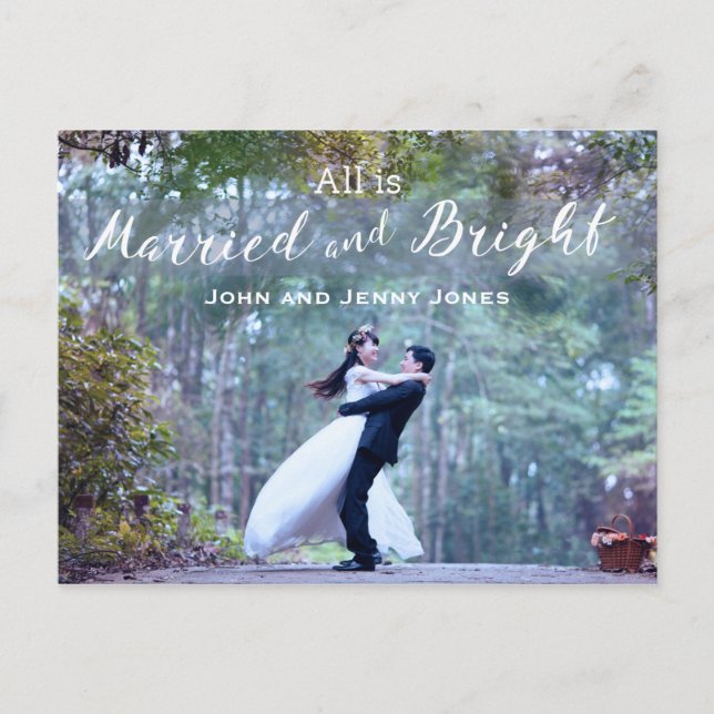 Married and Bright Newlywed First Christmas Holiday Postcard (Front)
