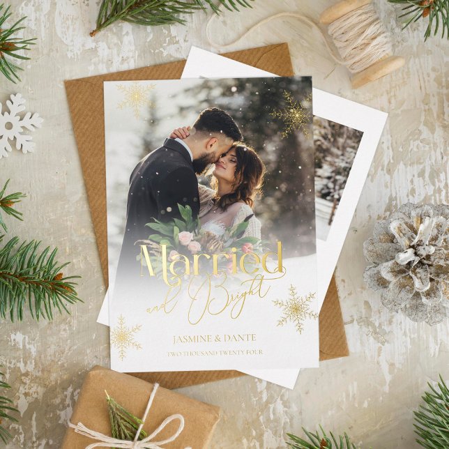 Married and Bright Newlywed Foil Holiday Card (Creator Uploaded)