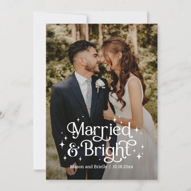 Married and Bright Newlywed Holiday Photo Card (Front)
