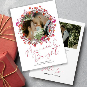 Married and Bright newlywed photo Christmas  Holiday Card