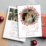 Married and Bright newlywed photo Christmas  Thank You Card<br><div class="desc">Minimalist simple elegant red Married and Bright hand lettered script wedding Christmas holiday wedding thank you card with a chic holy berry wreath personalised with custom 2 photos,  a pre-printed message,  and signature on both sides.</div>