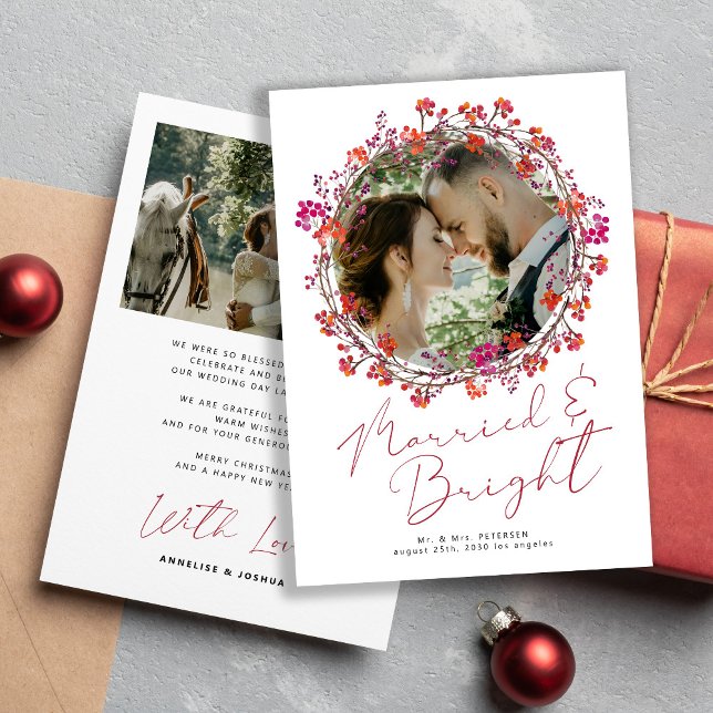 Married and Bright newlywed photo Christmas  Thank You Card (Creator Uploaded)