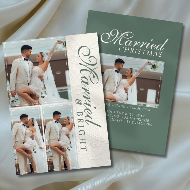 Married and Bright Photo Grid Newlywed Holiday Card (Capture the love from your wedding day with this Married and Bright Photo Grid Newlywed Holiday Card)