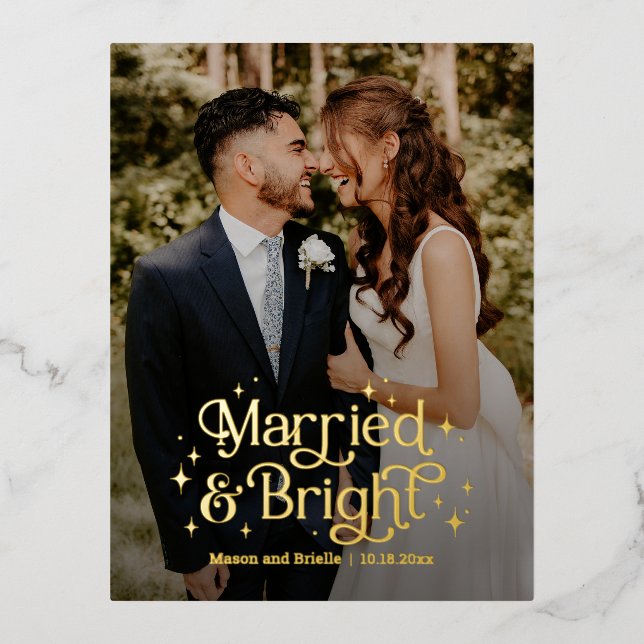 Married and Bright REAL FOIL Holiday Card Postcard (Front)