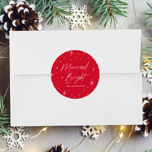 Married and Bright Red Holiday Classic Round Sticker