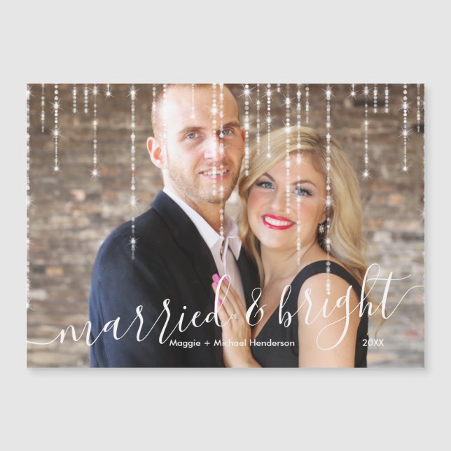 Married and Bright Twinkle Lights Christmas Photo (Front)