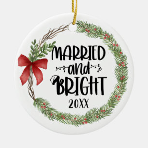 Married and Bright Watercolor Wreath Ceramic Tree Decoration