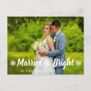 Married and Bright Wedding Photo Holiday Postcard