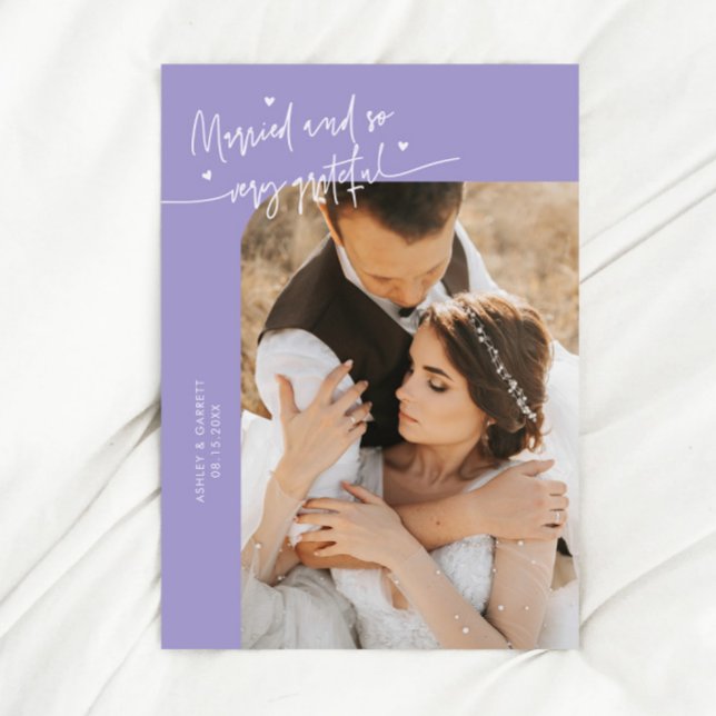 Married and Grateful Wedding Photo Lilac Thank You Card (Creator Uploaded)