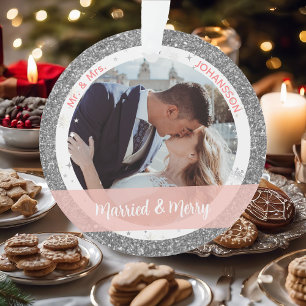 Married and Merry 1st Xmas as Mr and Mrs 2 Photos Ornament