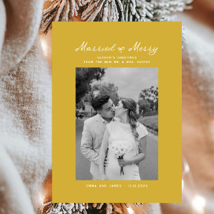 Married and Merry Bow Photo Christmas Newlyweds Holiday Card