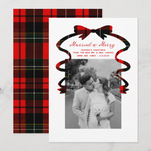 Married and Merry Bow Photo Christmas Newlyweds Holiday Card