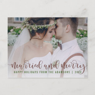 Married and Merry Calligraphy Newlywed Photo Holiday Postcard