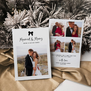 Married and Merry Chic Coquette Bow with Photo Holiday Card