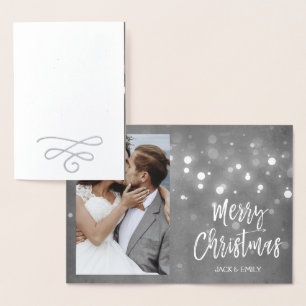 Married and Merry Christmas Silver Foil Photo Card