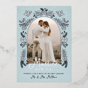 Married and Merry Christmas Wedding Photo Arch Foil Holiday Card