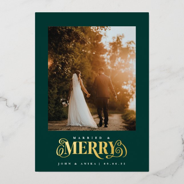 Married and Merry Classic Foil Holiday Card (Front)
