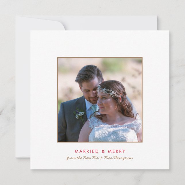 Married and Merry Contemporary Photo Christmas Holiday Card (Front)