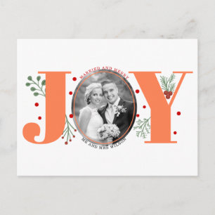 Married and Merry coral JOY Christmas photo Postcard