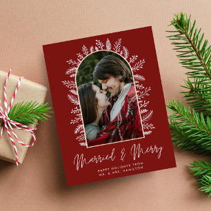Married and Merry Couple Photo Red Christmas Holiday Card