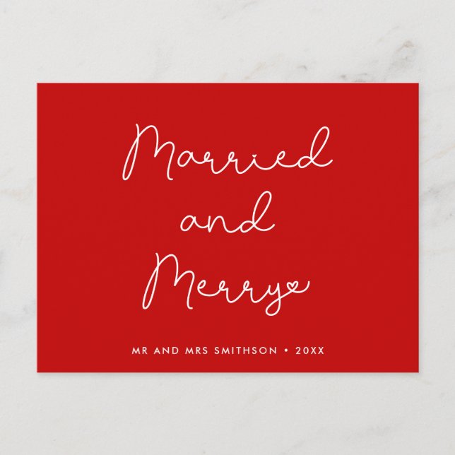 Married and Merry cute Christmas Postcard (Front)