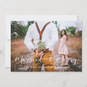 Married and Merry elegant photo Christmas card