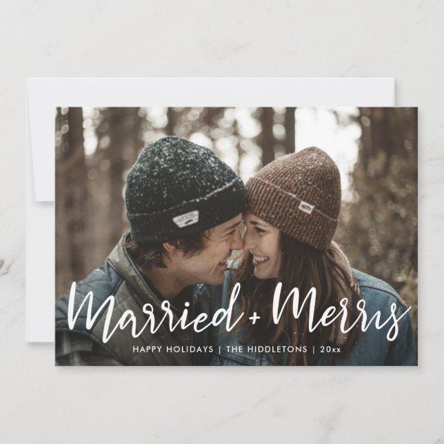 Married And Merry | First Christmas Photo Holiday Card (Front)