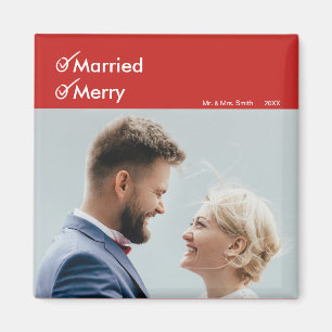 Married and Merry   First Married Christmas Photo Magnet