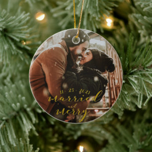 Married and Merry Gold Holiday Ornament
